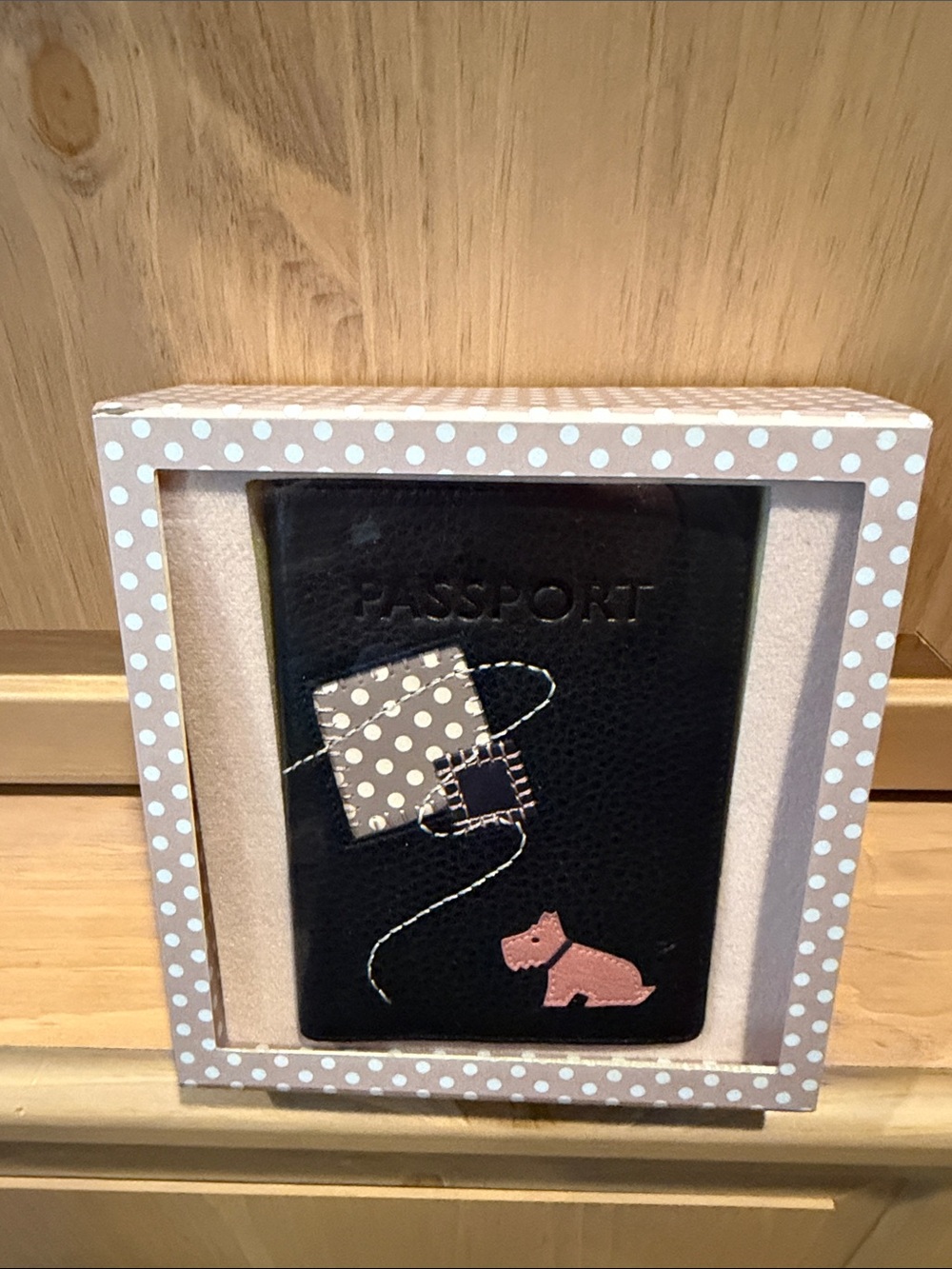 RADLEY LONDON Black Passport Cover with Pink Dog Accent